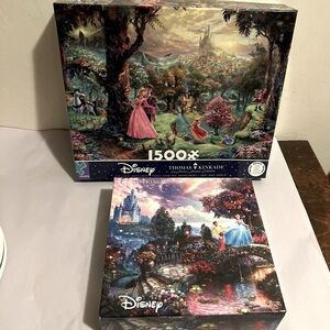 Thomas Kinkade Disney Jigsaw Puzzle lot Sleeping Beauty 1500 Pc Cinderella 750